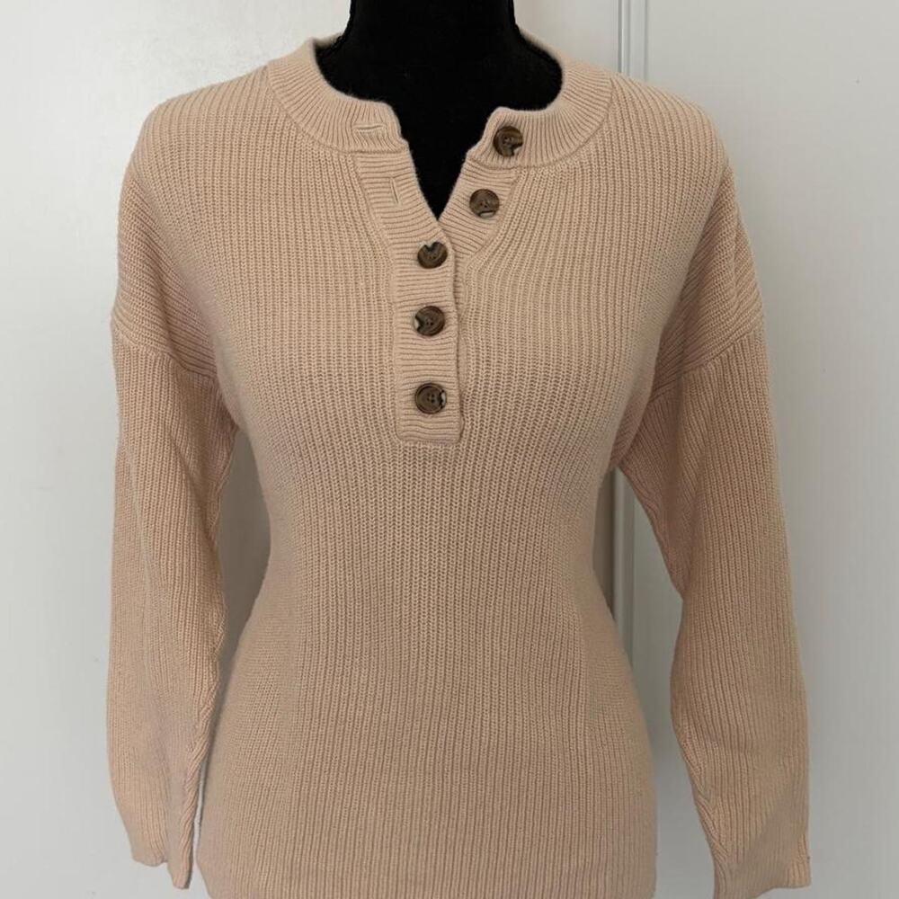 Aerie Cream Knit Ribbed Long Sleeve Sweater - XS